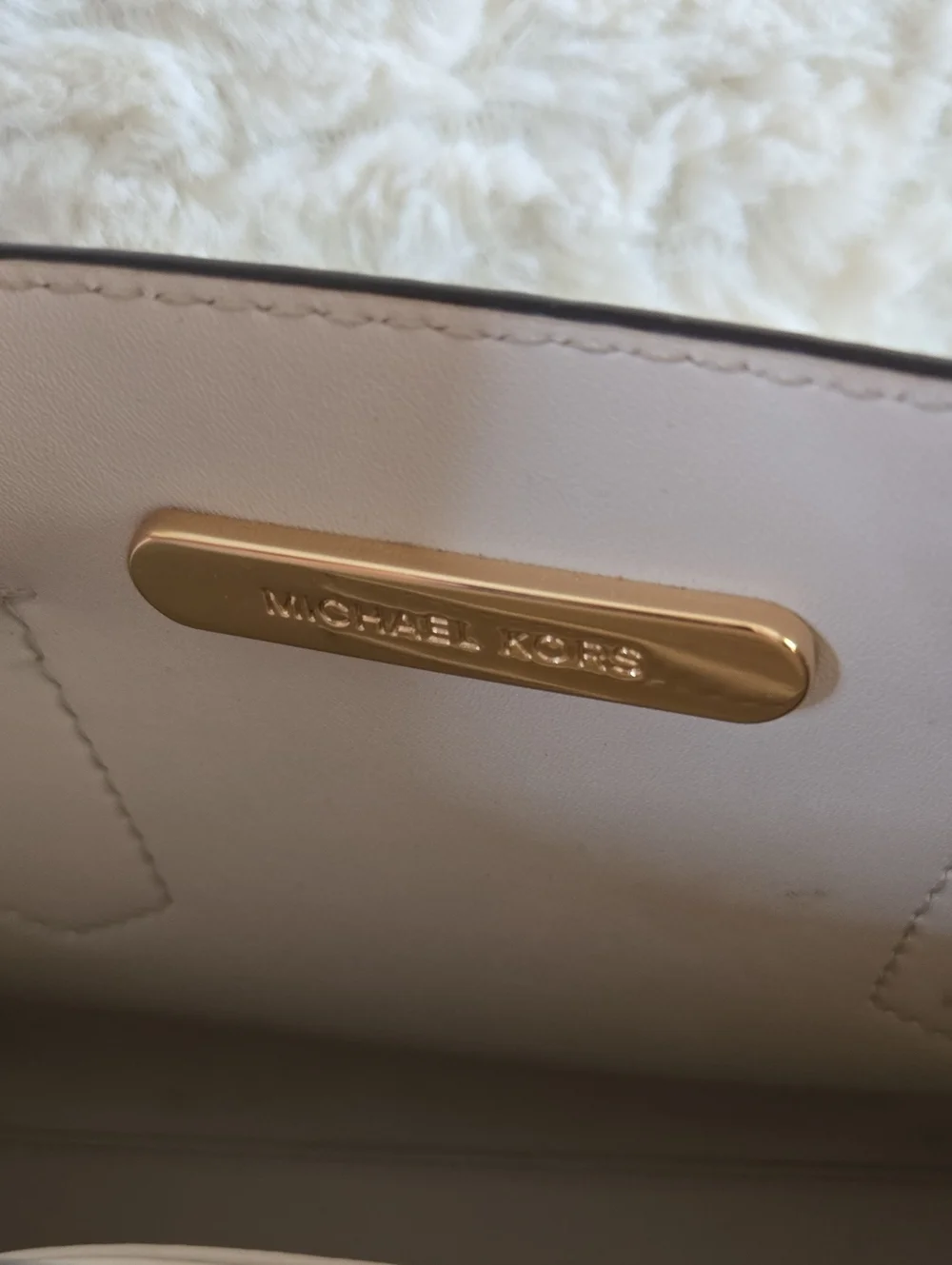 Michael Kors Cream Saffiano Leather Studded Satchel with Gold Hardware Nwot